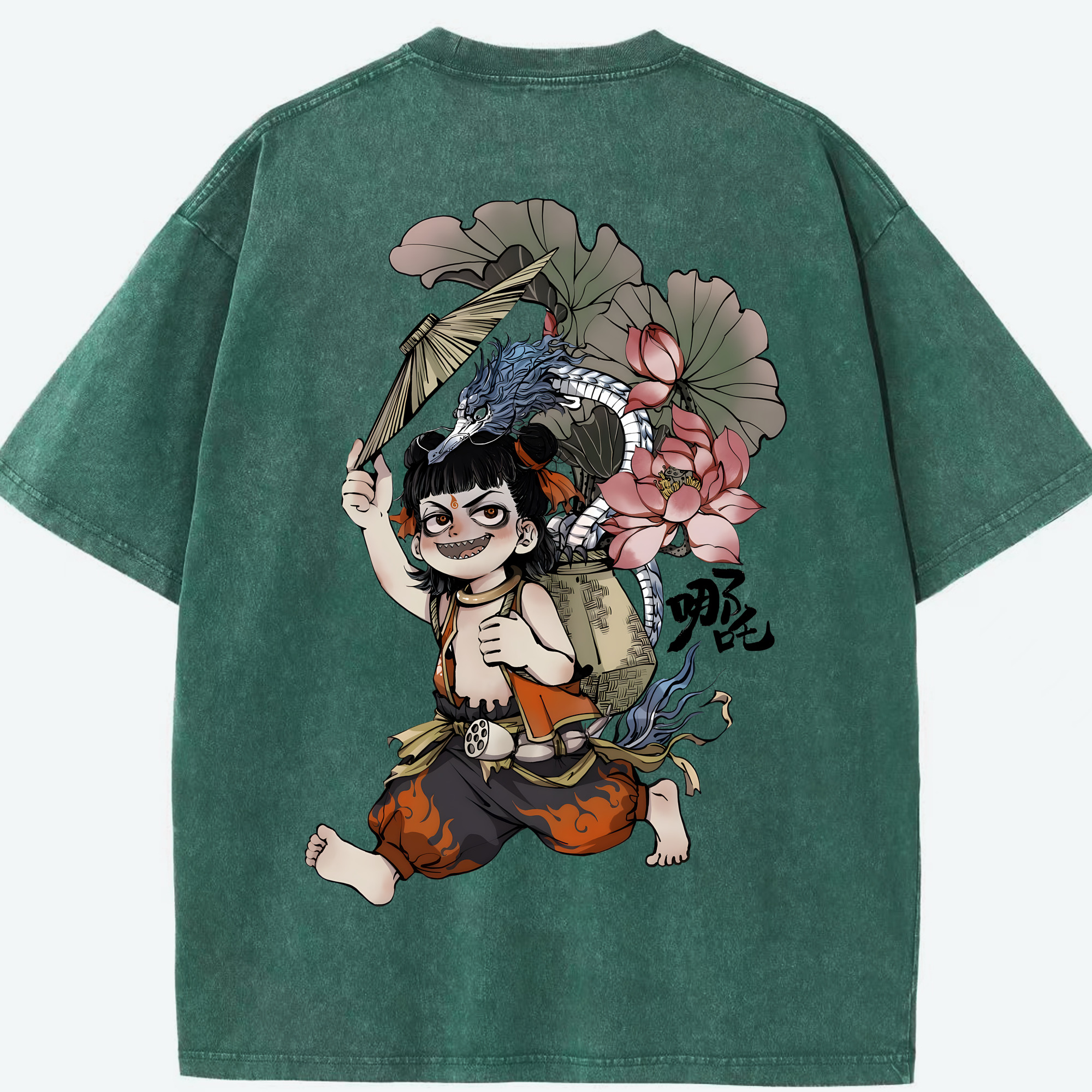（画像用） Ne Zha 2 ナタ 魔童の大暴れ 綿100% ヴィンテージ風 半袖Tシャツ（背面プリント）